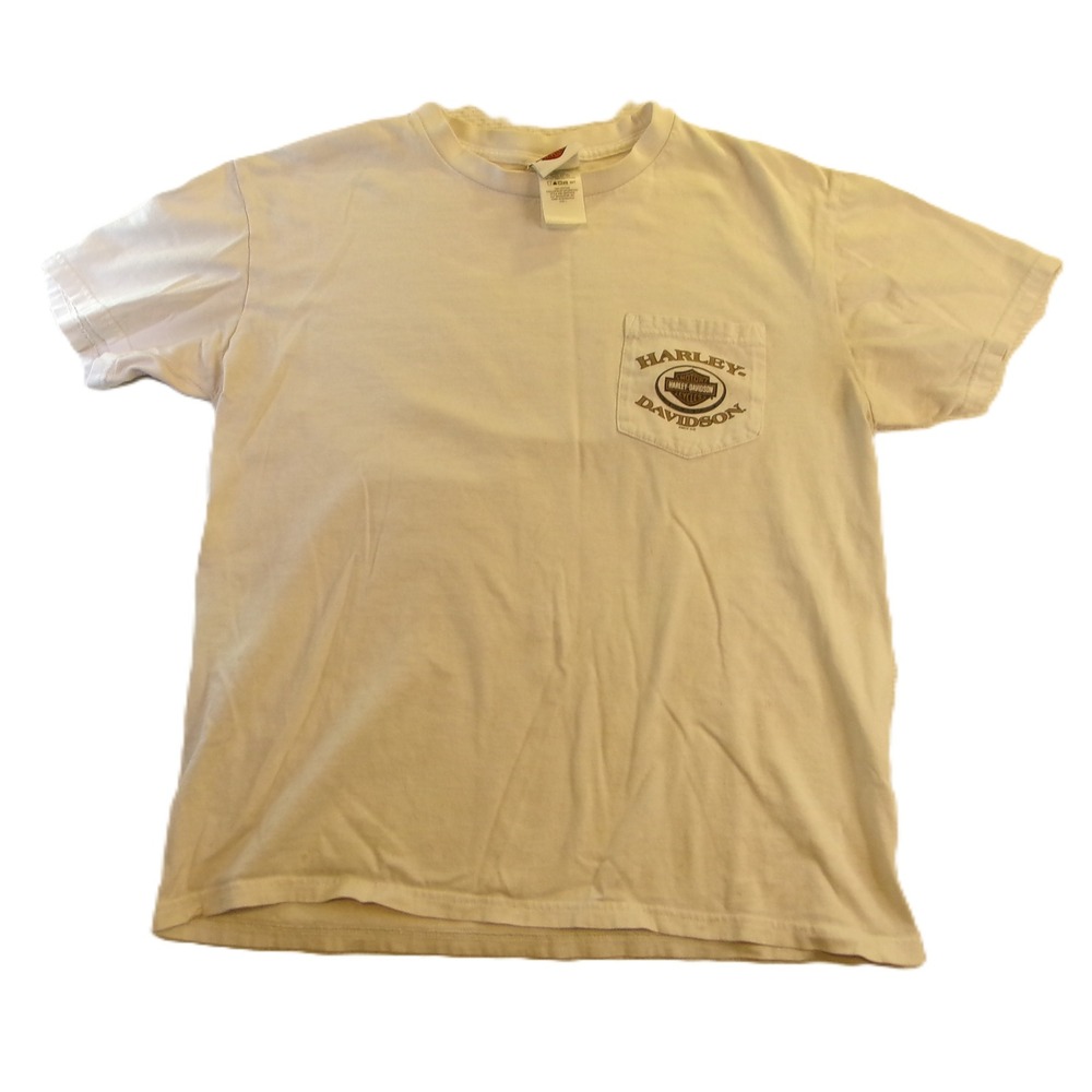 Harley-Davidson Mens Large Pocket T-Shirt White 110th Anniversary Fond Du Lac WI